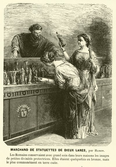 Säljare av statyetter av Lares, antika romerska skyddsgudar (gravyr) av Jean Louis Hamon