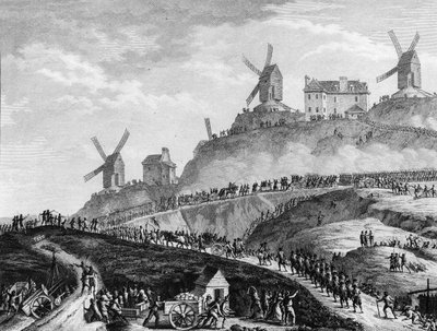 Franska revolutionen: Canons de Paris dörrar till Montmartre den 15 juli av Jean Louis II (after) Prieur