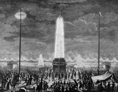 Franska revolutionen: Festivaler och belysningar på Champs Elysees i Paris den 18 juli av Jean Louis II (after) Prieur