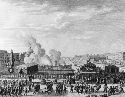 Franska revolutionen: Volontärer vid Pont Neuf i Paris, 22 juli av Jean Louis II (after) Prieur