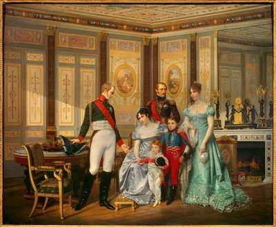 Impressen Josephine de Beauharnais (1763-1814) tog emot tsaren Alexandre I (1777-1825) till vilken hon rekommenderade sina barn i maj 1814. Impressen är omgiven av Eugene Rose de Beauharnais dit Prince Eugene (1781-1824), Hortense de Beauharnais (1783 av Jean Louis Victor Viger du Vigneau