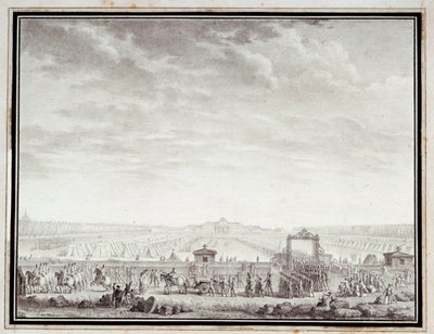 Franska revolutionen: "" Les troupes du Champ-de-Mars avgår till Place Louis XV: 12 juli 1789"" Teckning i bläck och tvätt av Jean-Louis Prieur (1759-1795) 1700-talet. Storlek 0,17x0,23 m. Paris, Carnavalet-museet av Jean Louis the Younger Prieur