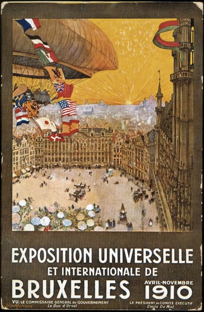 Världs- och internationell utställning i Bryssel, affisch av Jean Malvaux. Kromolitografi av Jean Malvaux