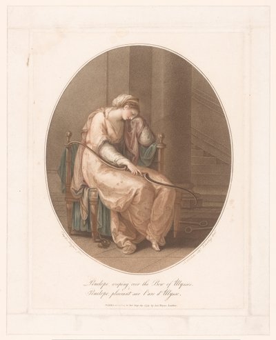 Penelope gråter med Odysseus båge i handen av Jean Marie Delattre