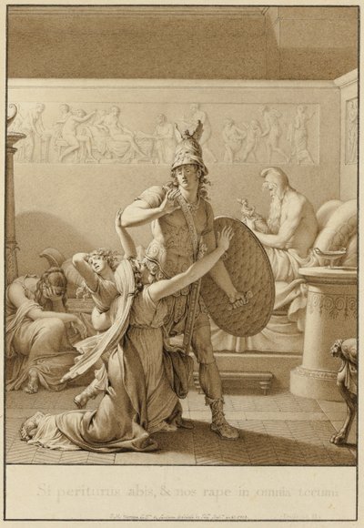 Creusa vädjar till Aeneas när han ger sig av till kriget av Jean Michel Moreau