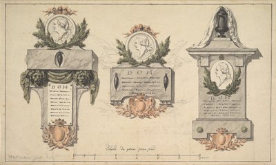 Tre mönster för ett begravningsmonument eller epitafium, ca. 1770-90. av Jean Michel Moreau