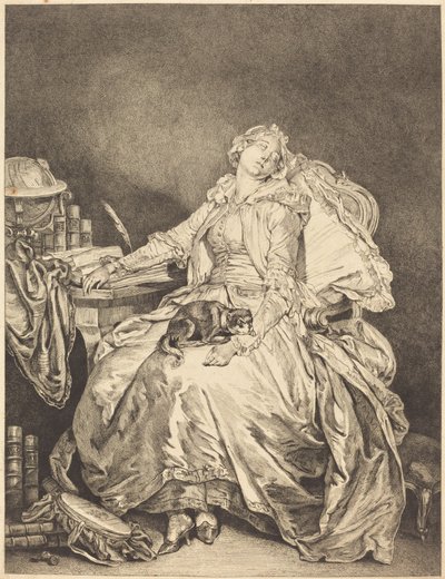 Den sovande filosofin av Jean Michel Moreau after Jean Baptiste Greuze