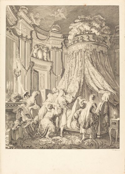 Brudens säng av Jean Michel Moreau after Pierre Antoine Baudouin