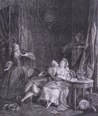 Överraskningen (gravyr) av Jean Michel the Younger (after) Moreau