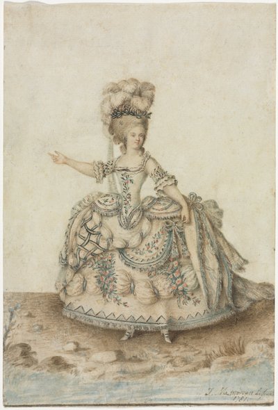 Kostymstudie för operasångare av Jean Michel the Younger Moreau