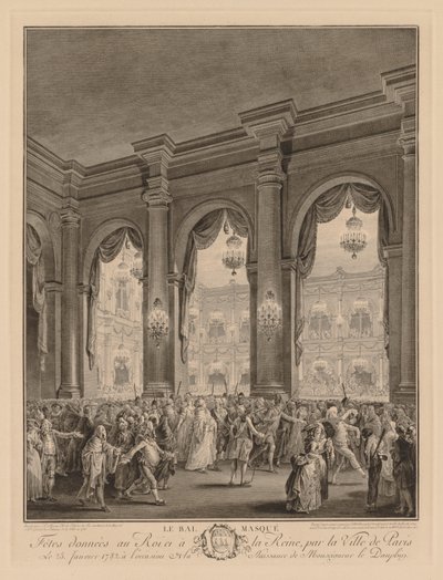 Maskbalen ges på Hôtel de Ville den 23 januari 1782. av Jean Michel the Younger Moreau