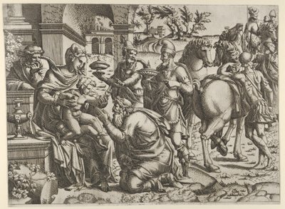 Tillbedjan av Magi, ca. 1545. av Jean Mignon