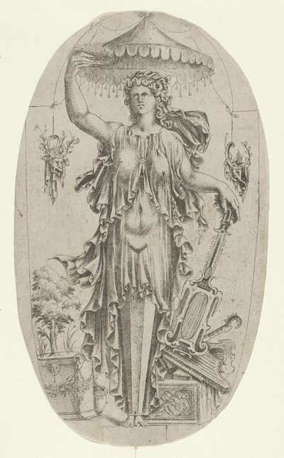 Term i form av en kvinna med musikinstrument, 1535-55. av Jean Mignon