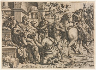 Tillbedjan av Magi, ca. 1545. av Jean Mignon