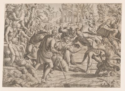Den förrädiska sinonen fördes in i trojanernas läger av herdarna, 1535-55. av Jean Mignon