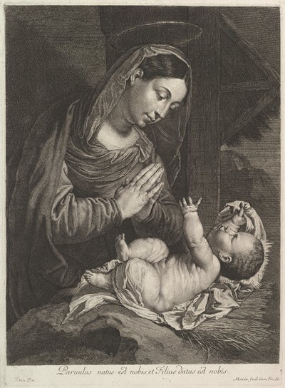 Jungfrun avgudar Jesusbarnet. av Jean Morin