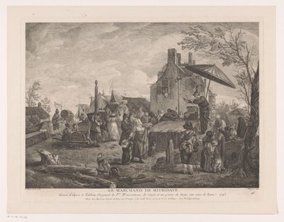 byteater Le Marchand de Mitridate (titel på objekt) Tryck efter målningar av Philips Wouwerman (serietitel) Oeuvres de Ph.pe Wouwermans Hollandois (serietitel) av Jean Moyreau