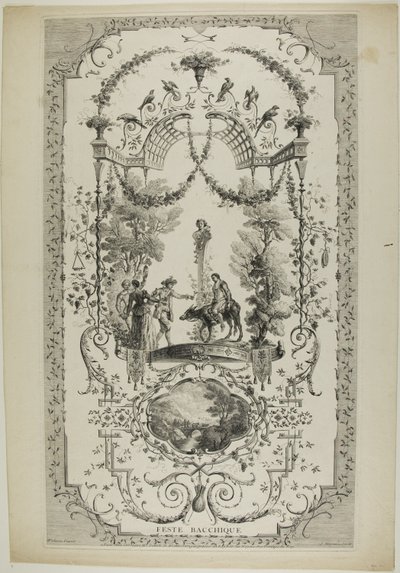 Feste Bacchique, plansch 97 från "The Works of Antoine Watteau av Jean Moyreau