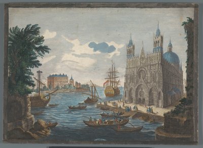 Utsikt över en gotisk katedral vid vattnet Vue d