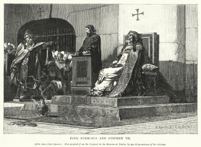 Påven Formosus och Stefan VII (gravyr) av Jean Paul (after) Laurens