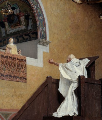 Saint John Chrysostom (349-407) och Imperatrix Eudoxia (? 404). Patriarken skyller på den västerländska imponen Eudoxia (Eudoxia Aelia) och skyller på henne för hennes lyx och kärlek till pompa och ståt. Detalj. Målning av Jean Paul Laurens (1838-1921) av Jean Paul Laurens
