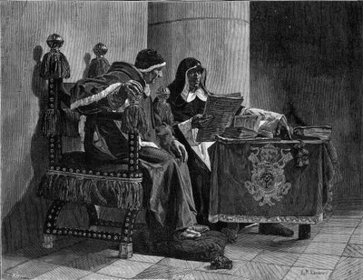Påven och inkvisitorn säger också "Sixte IV (1471-1484) och Tomas de Torquemada (1420-1498)"" gravyr efter målningen av John Paul Laurens (1838-1921) av Jean Paul Laurens