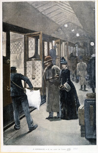 Avgång för nattåget vid Gare de Lyon - teckning av Sinibaldi av Jean Paul Sinibaldi