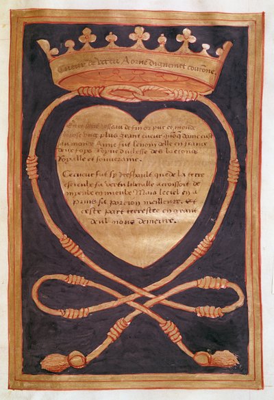 Fol. 61r The Crowned Heart of Courage, från redogörelsen för begravningen av Anne av Bretagne (1477-1514) 1515 av Jean Perreal