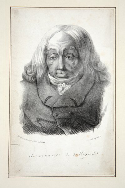 Porträtt av Talleyrand, 79 år gammal, pub.1835 (gravyr) av Jean Pierre (after) Dantan