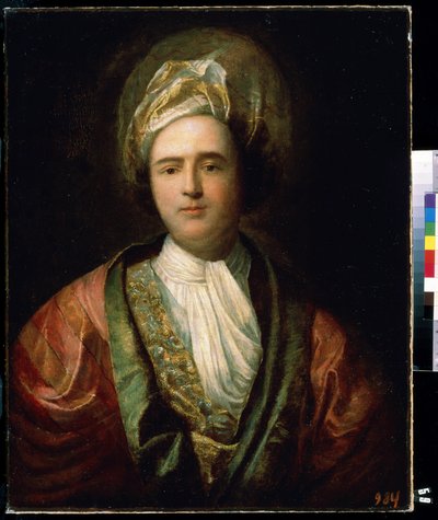 ""Porträtt av en komiker i orientalisk scenkostym"" (Porträtt av en skådespelare) Han bär en turban. Målning av Jean Ranc (1674-1735) Mikhail Kroshitsky Art Museum från 1700-talet, Sevastopol (Sevastopol) Ukraina av Jean Ranc