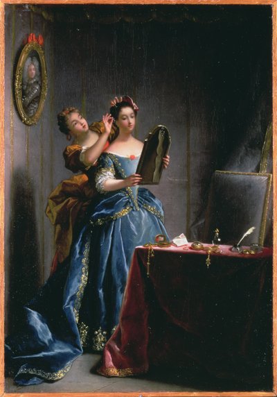 A Lady at her Toilet (olja på panel) av Jean Raoux
