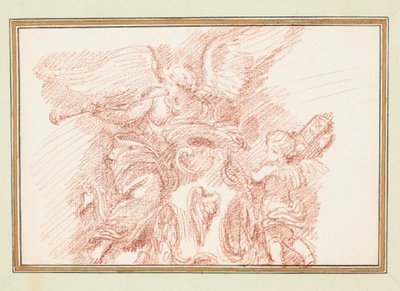 Bevingad figur med horn och putto med fasces av Jean Robert Ango