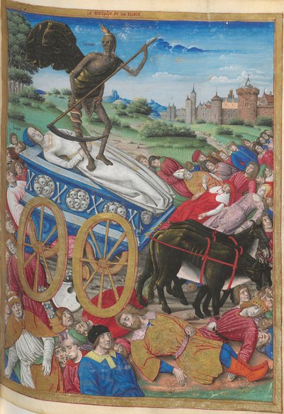 Dödens triumf: Lauras död. Miniatyr från Pétrarque, Les Triomphes, 1500-1505. av Jean Serpin
