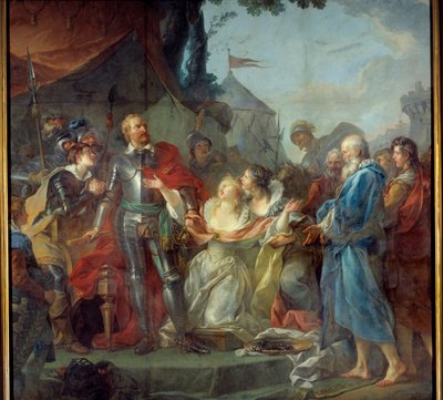 Belägringen av Calais 1347 var förtäringen av Eustache av Sankt Peter, den mest kända av de sex borgarna i Calais, som gick till kungen av England Edward III, för att vädja om invånarna i Calais nåd (augusti 1347). Målning av Jean Simon av Jean Simon Berthelemy