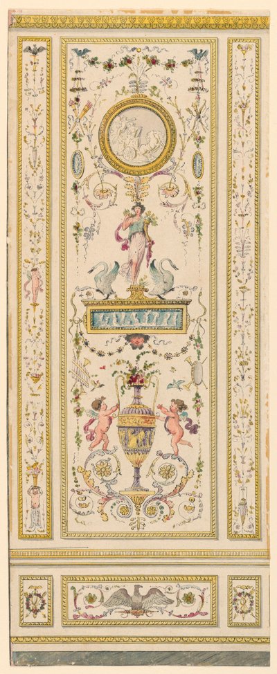 Teckning, ornamental panel, 1775-1800 av Jean Simeon Rousseau