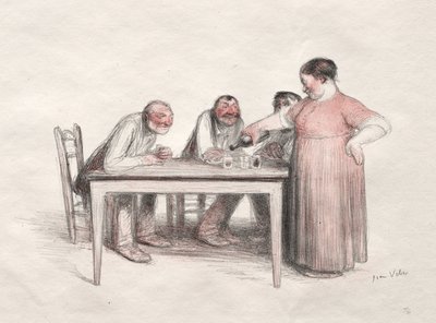 The Glass of Wine (färglitografi) av Jean Veber