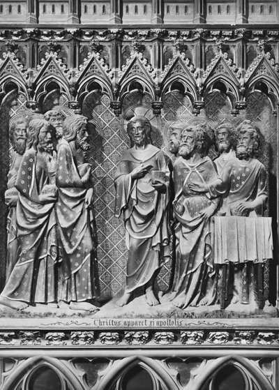 Katedral, interiör, korduk, Jesus Kristus som visar sig för apostlarna, ca 1340-51 (polykrom sten) av Jean and Jean Le Boutellier Ravy