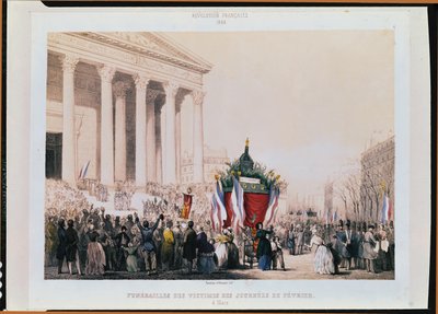 Mazishi ya wahasiriwa wa ghasia za Februari 1848 katika Kanisa la La Madeleine, Machi 4, 1848. av Jean and Raunheim, Hermann Naissant