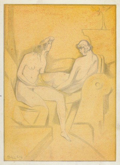 Ovidius kärleksböcker: Min älskarinna vägrar att hetsa upp sig (färglitografi) av Jean de Bosschere