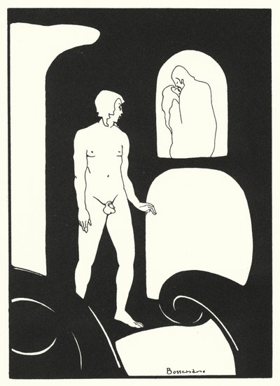Ovidius kärleksböcker: Det oförutsedda mötet mellan några passionerade älskande (färglitografi) av Jean de Bosschere