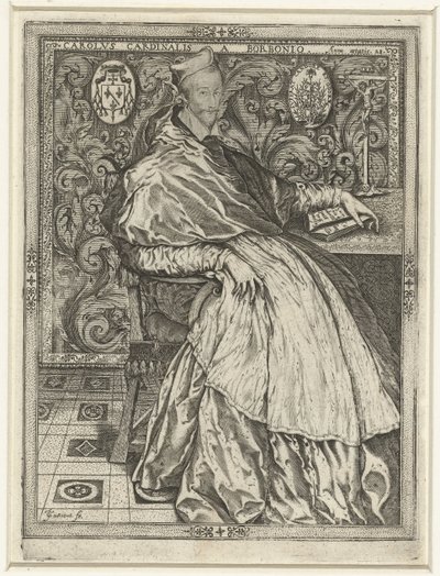Portret van kardinaal Karel van Bourbon Charles Cardinal of Bourbon vid 28 års ålder av Jean de Gourmont (I)