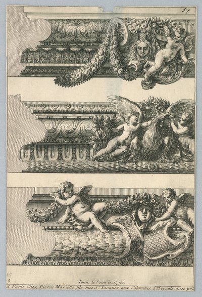 Design för målade ramar, från "Bordures de Tableau" av Jean le Pautre