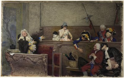 Rättegång med Pierrot (akvarell och gouache, över grafit, på krämskiva) av Jean or Jehan Georges Vibert