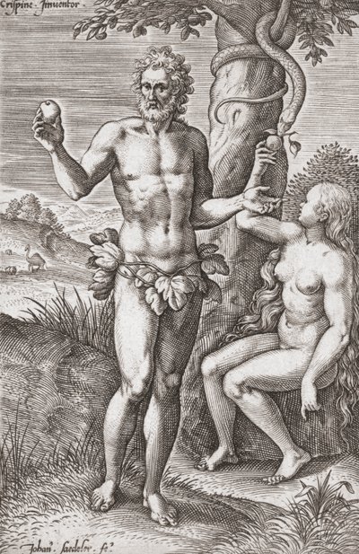 Adam och Eva i Edens lustgård. (skriva ut) av Jean or Johann Sadeler