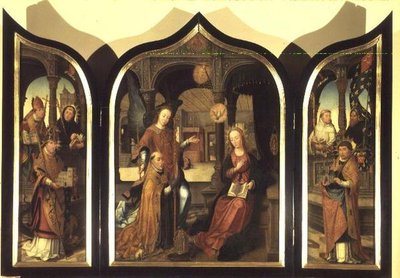 Annonciationen (olja på duk överförd från panel) av Jean the Elder Bellegambe