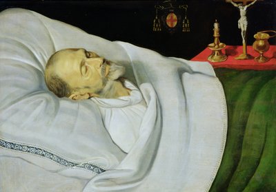 Antoine de Henin, biskop av Ypres, på sin dödsbädd (panel) av Jean the Younger Bellegambe