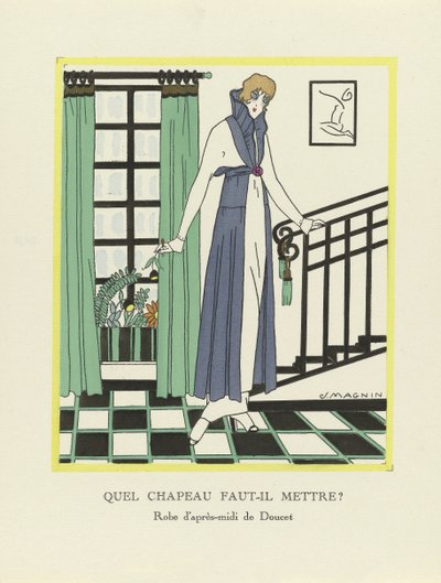 Vilken hatt ska jag ha på mig?, pub. 1914 (stenciltryck) av Jeanne Magnin