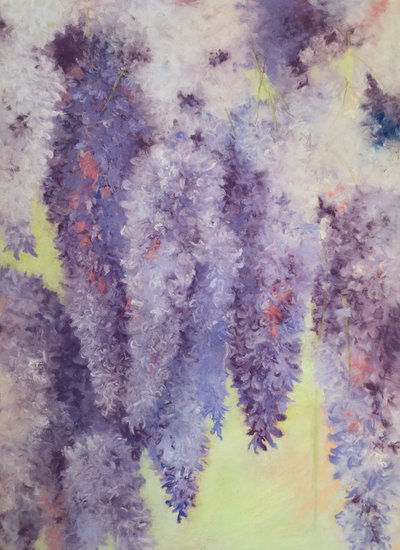 Blåregn, 2023 (pastell på papper) av Jeanne Maze