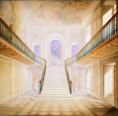 Design för en trappa i Painted Hall, Chatsworth (akvarell på papper) av Jeffry Wyatville