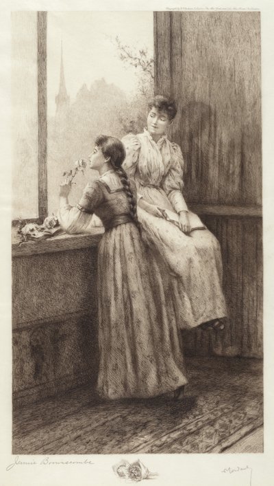 Untitled (Två flickor vid ett fönster) av Jennie Augusta Brownscombe